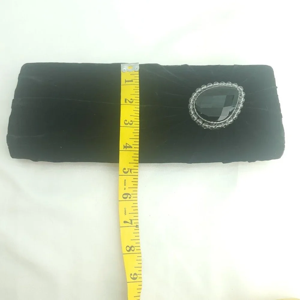 Daniele Cornaggia Womens Black Velvet Embellished Zip Around Clutch Bag